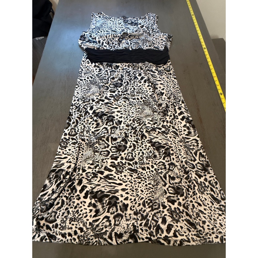 True Envy Leopard Print Maxi Dress Sleeveless Ruched Empire Waist Grey Black 14W